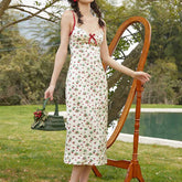 Ready stock Strawberry Farm French retro country satin print suspender dress cardigan suit skirt